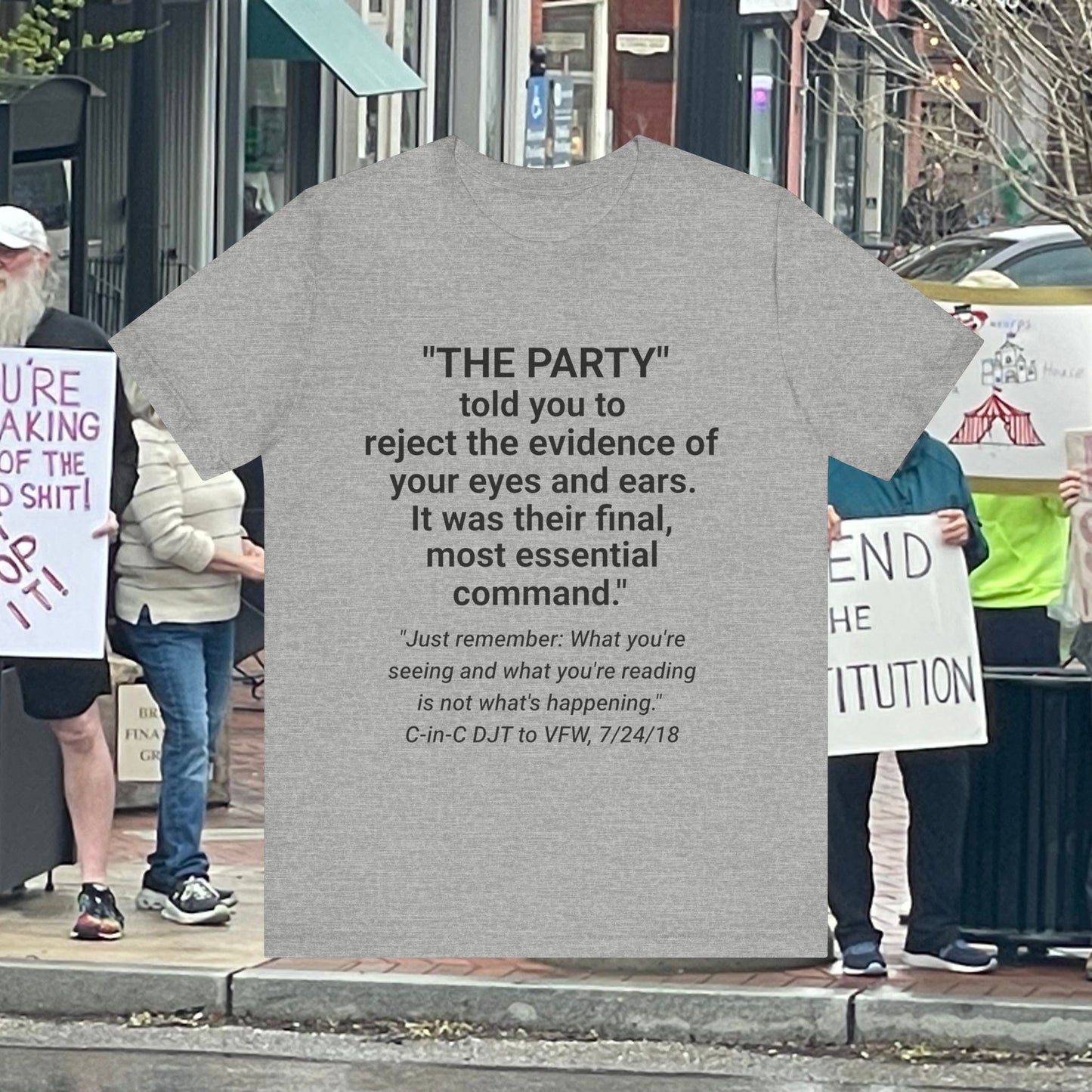 Orwell and Trump Quote Unisex Jersey Short Sleeve Tee