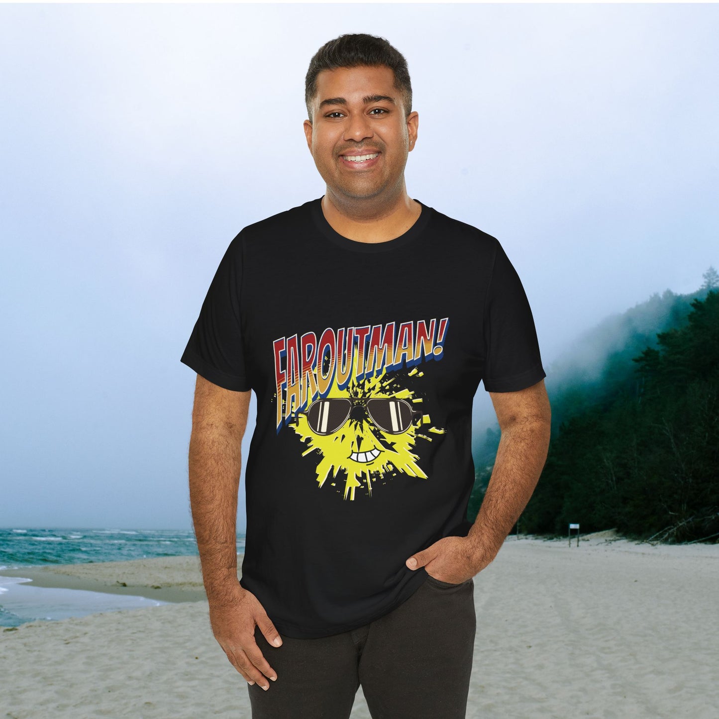 T-Shirt with "FAROUTMAN" Smiling Sun Design