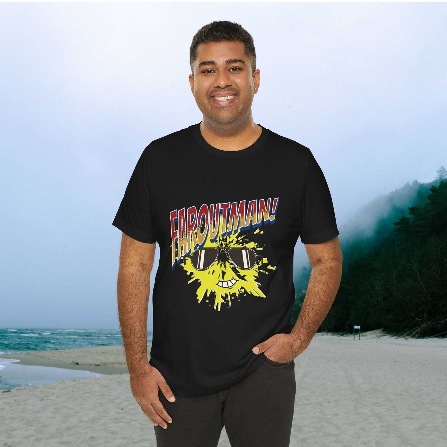 T-Shirt with "FAROUTMAN" Smiling Sun Design