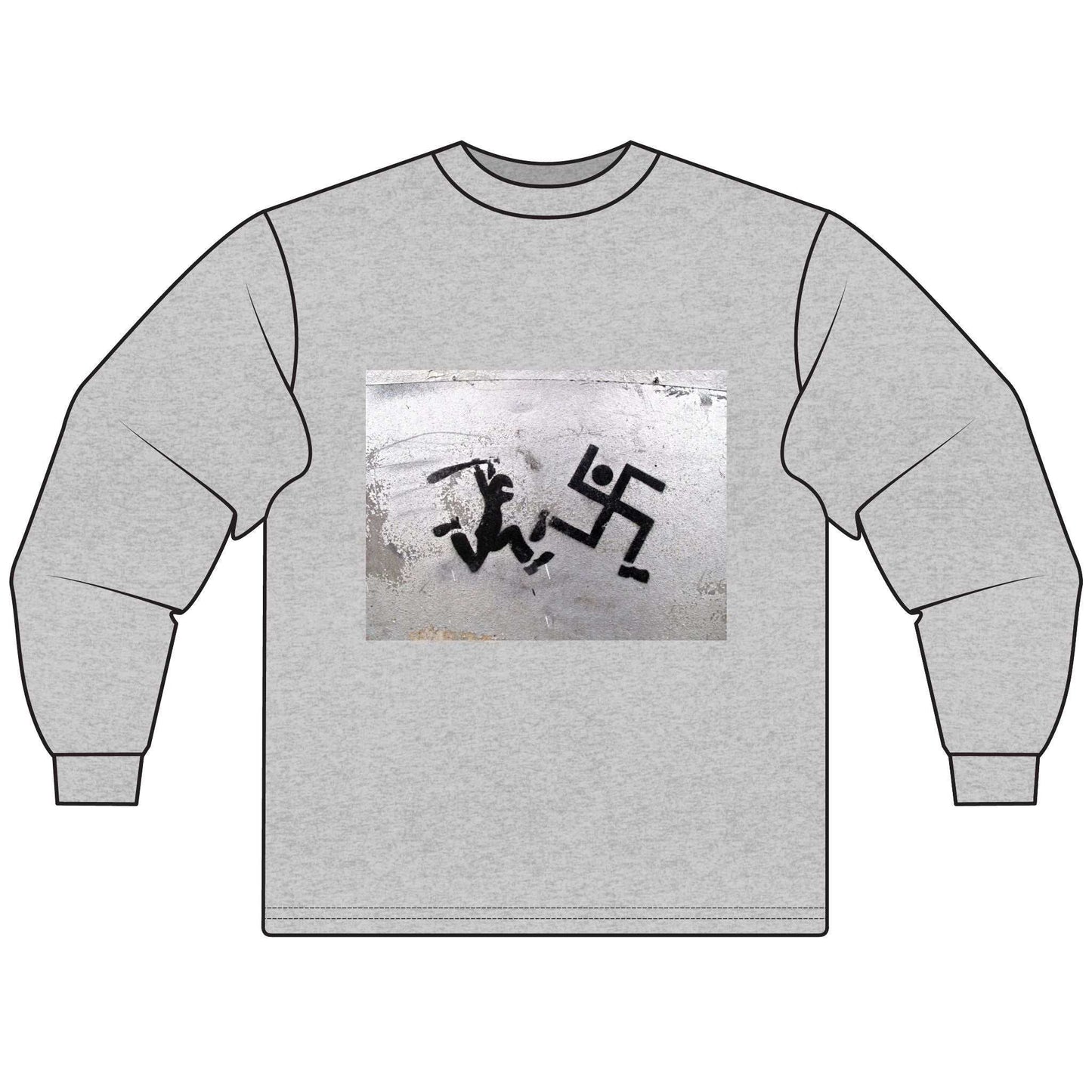 Antifascist with Club Chasing Swastika, Unisex Long Sleeve T-Shirt