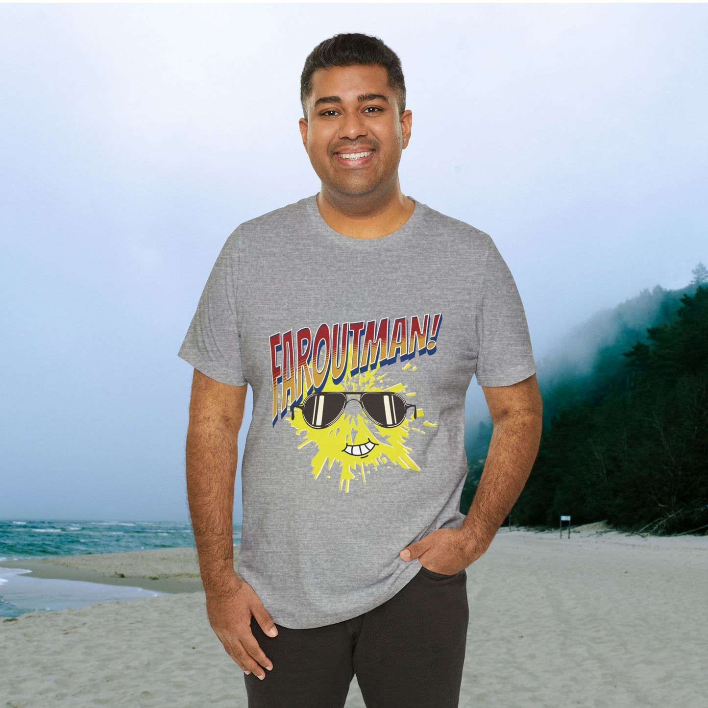T-Shirt with "FAROUTMAN" Smiling Sun Design