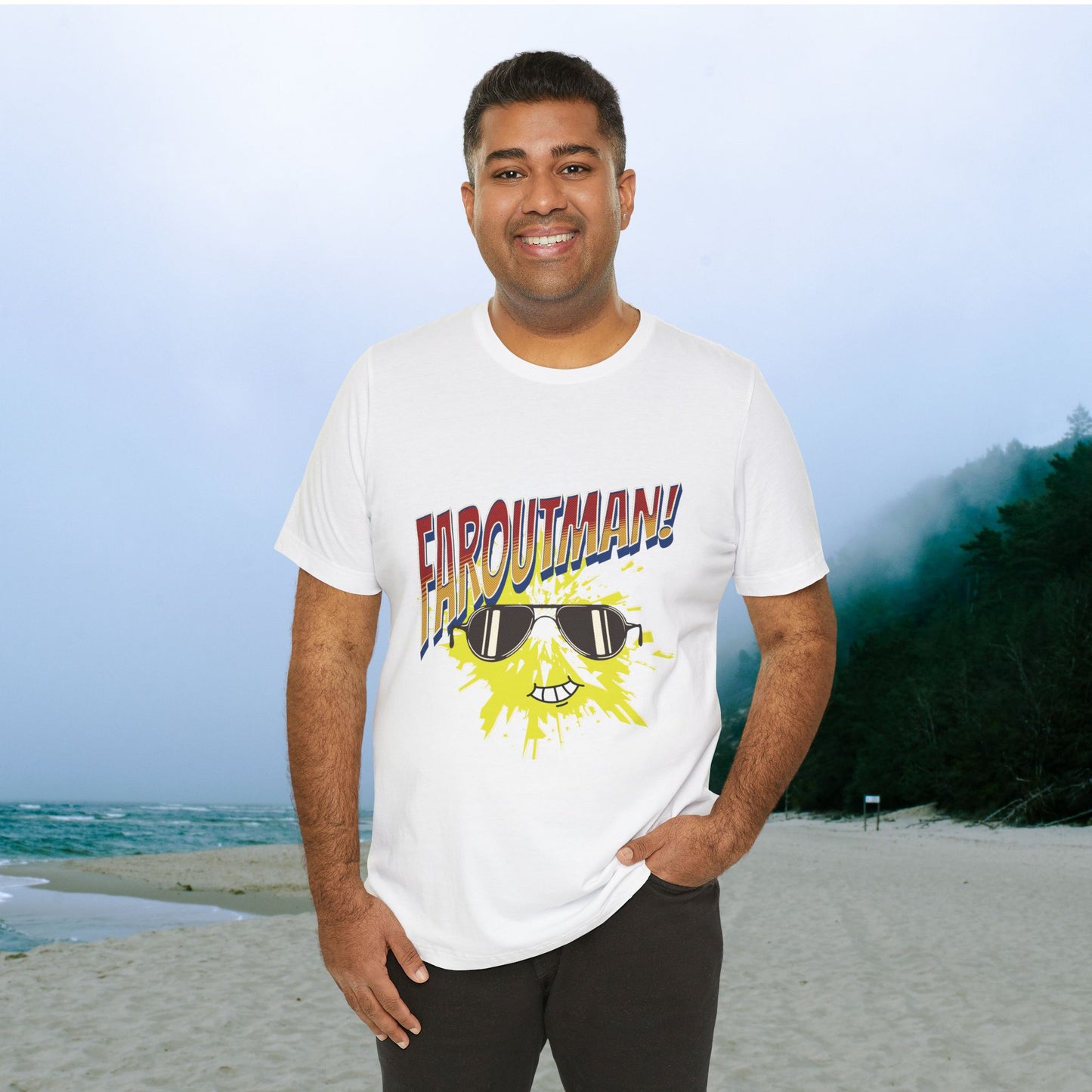 T-Shirt with "FAROUTMAN" Smiling Sun Design