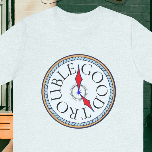 John Lewis 'Good Trouble' Time Clockface Tee on heather ice blue tee
