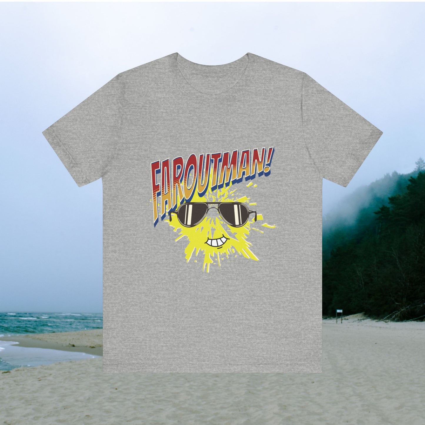 T-Shirt with "FAROUTMAN" Smiling Sun Design