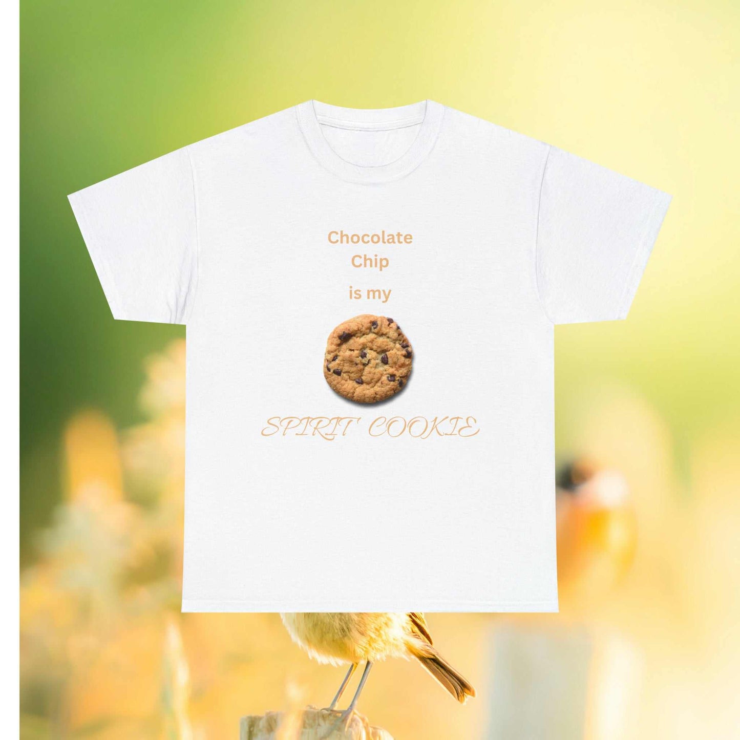 Chocolate Chip is my Spirit Cookie text on white tee with cookie graphic.