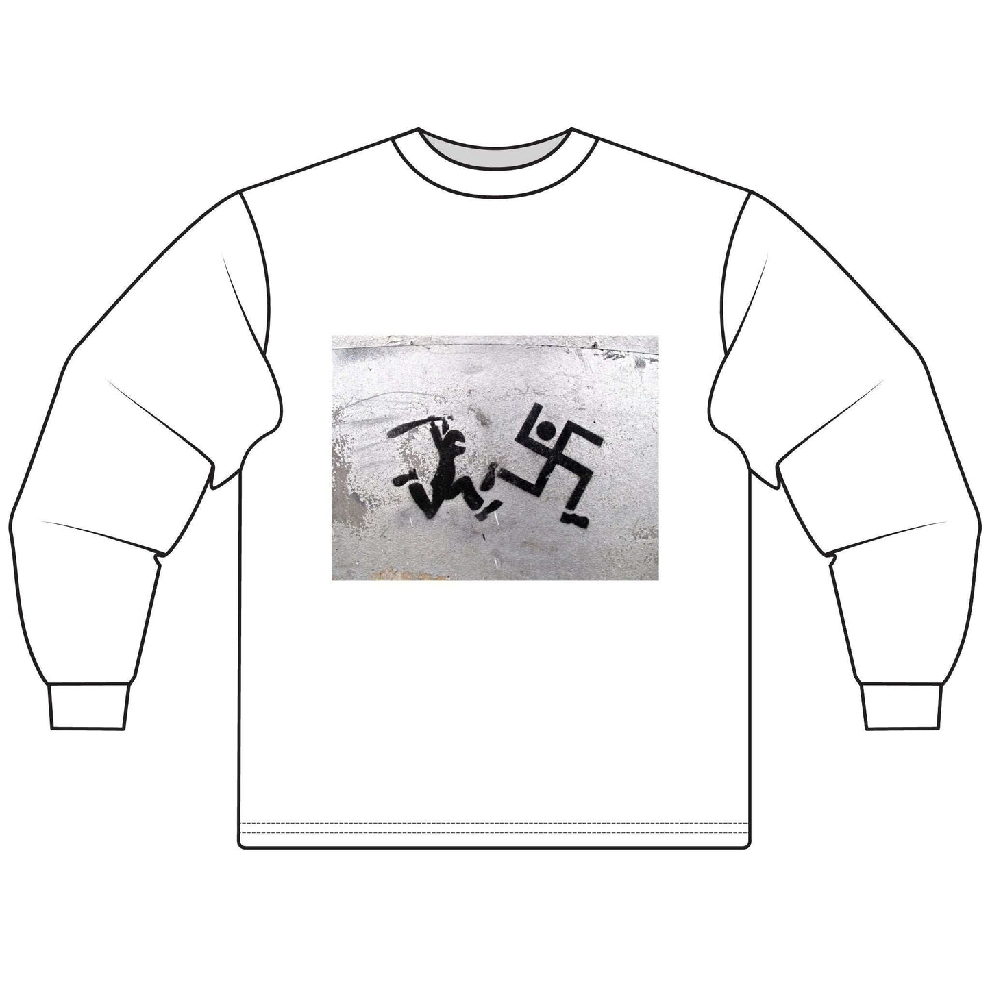 Antifascist with Club Chasing Swastika, Unisex Long Sleeve T-Shirt