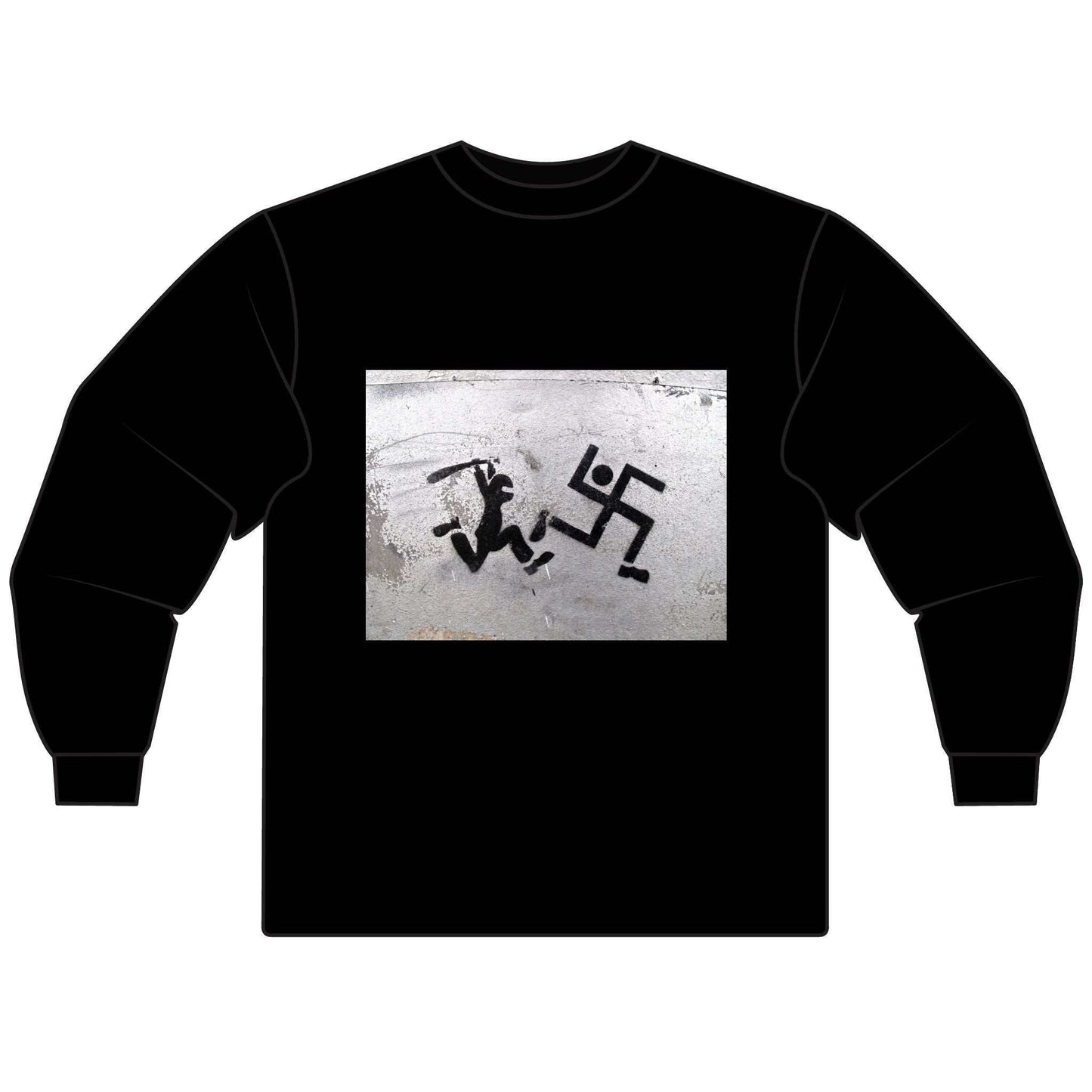 Antifascist with Club Chasing Swastika, Unisex Long Sleeve T-Shirt