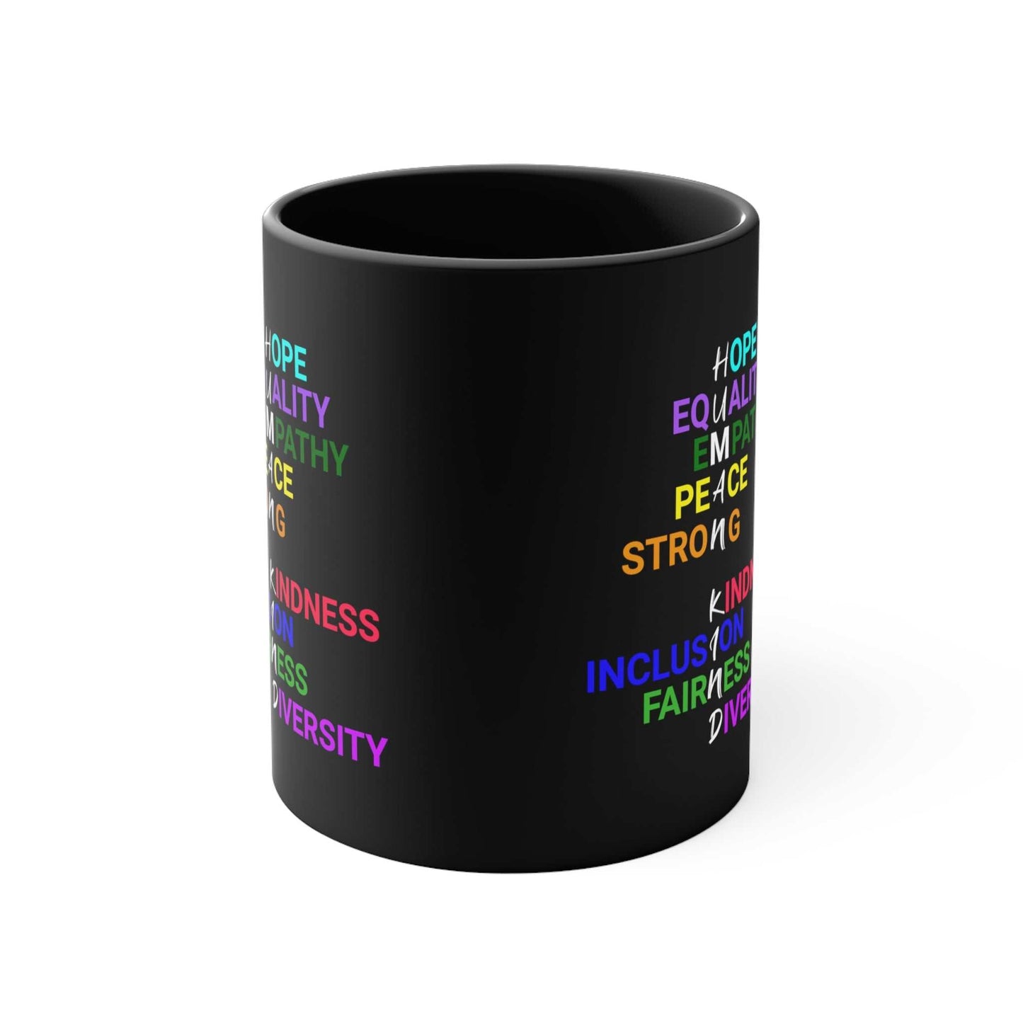 Side view of "Human Kind" graphic mug