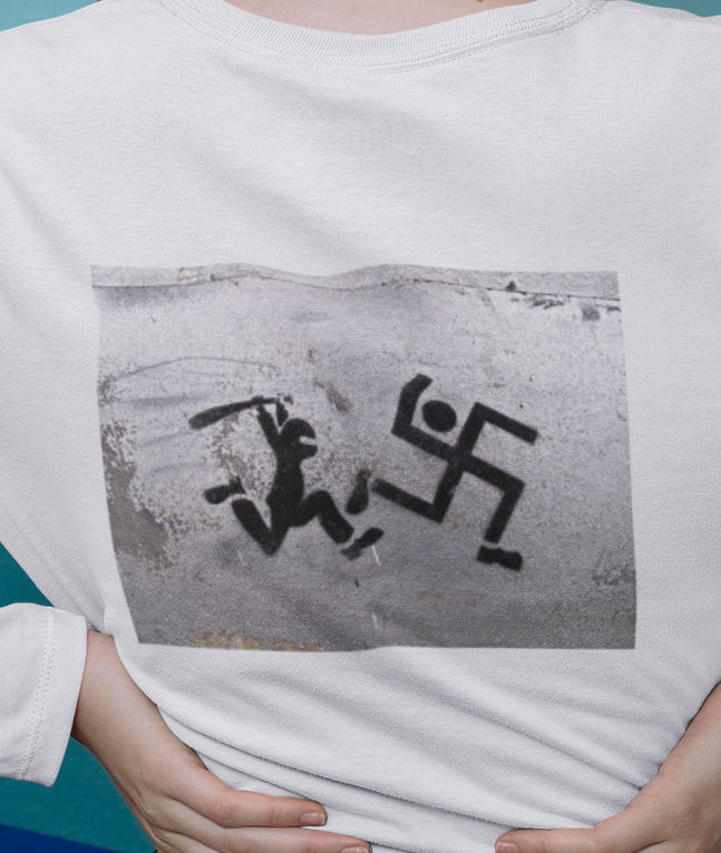 Antifascist with Club Chasing Swastika, Unisex Long Sleeve T-Shirt