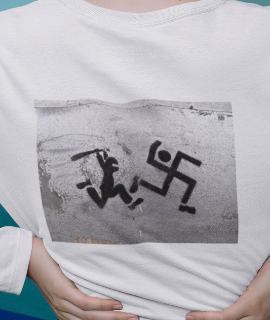 Antifascist with Club Chasing Swastika, Unisex Long Sleeve T-Shirt