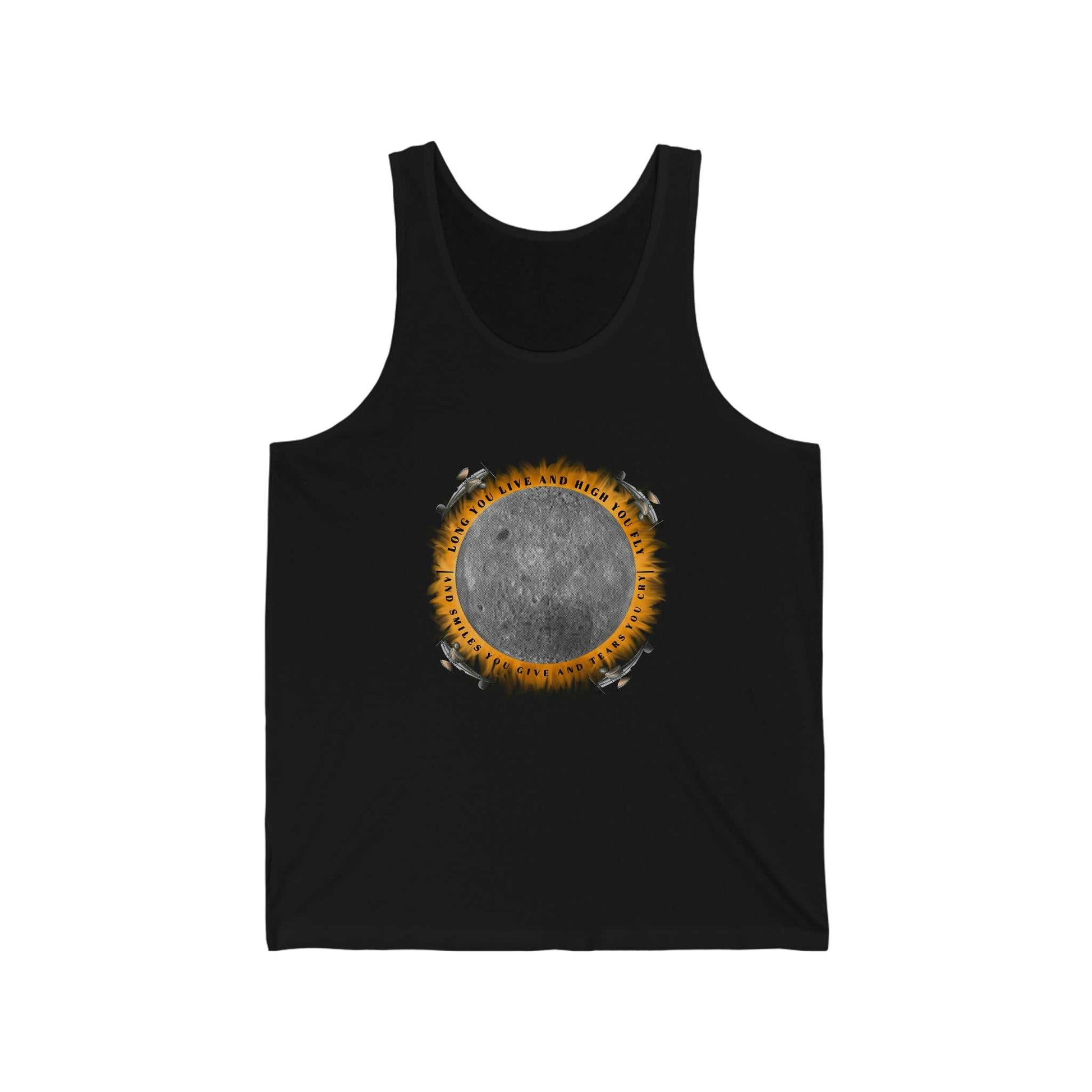 Tank top in black with graphic "Eclipse, from the Dark Side of the Moon"