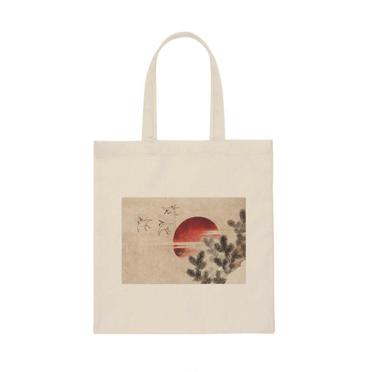 Katsushika-Hokusai birds and sunset  (1814) Canvas Tote