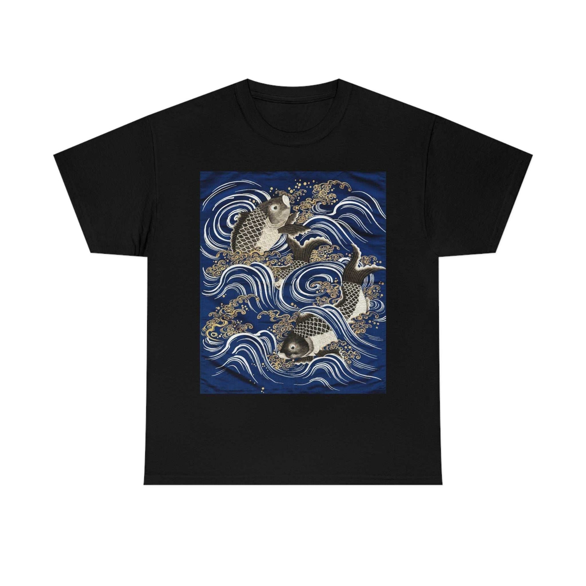 Carp jumping over the Dragon Gate Black tee with graphic