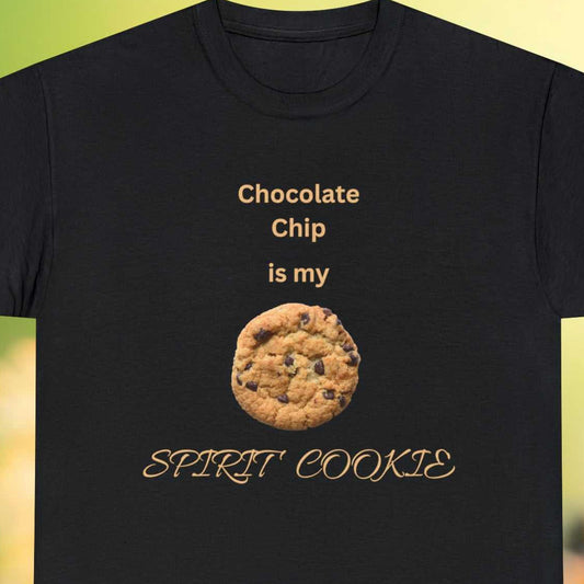 Chocolate Chip is my Spirit Cookie text on black tee with cookie graphic.